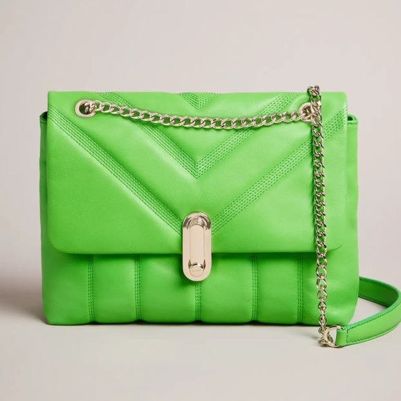 Ted Baker Ayahlin Quilted Puffer Medium Shoulder Bag Green Chain Shoulder Bag - Picture 4 of 16